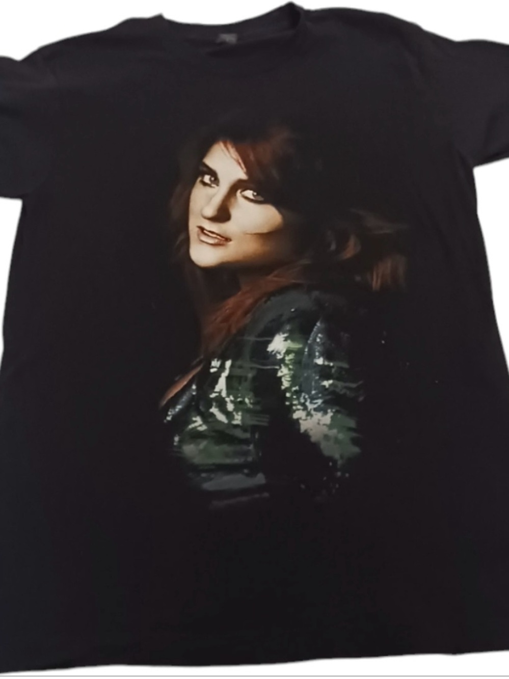 Black Women's Graphic Tee with Green Sequin Detail